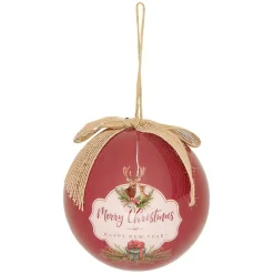 Boule de Noël vintage Merry Christmas and Happy New Year rouge-Gifi Clearance