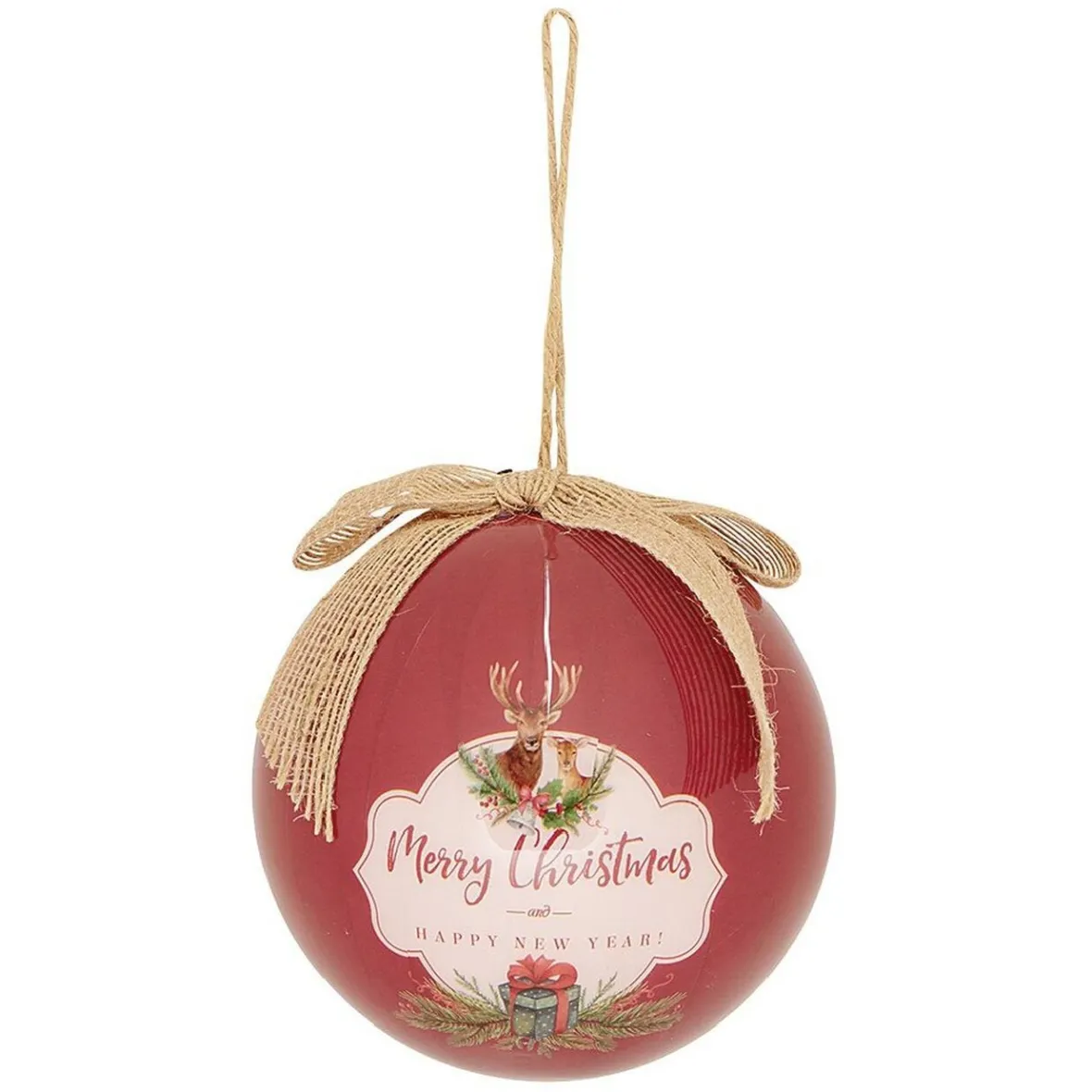 Boule de Noël vintage Merry Christmas and Happy New Year rouge-Gifi Clearance