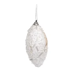 Boule et goutte sapin Noël blanc argent relief-Gifi Outlet