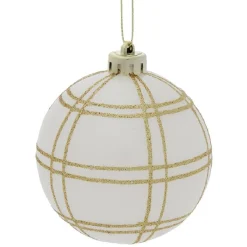 Boule Noël quadrillage Ø8cm - argenté/blanc/doré-Gifi Clearance