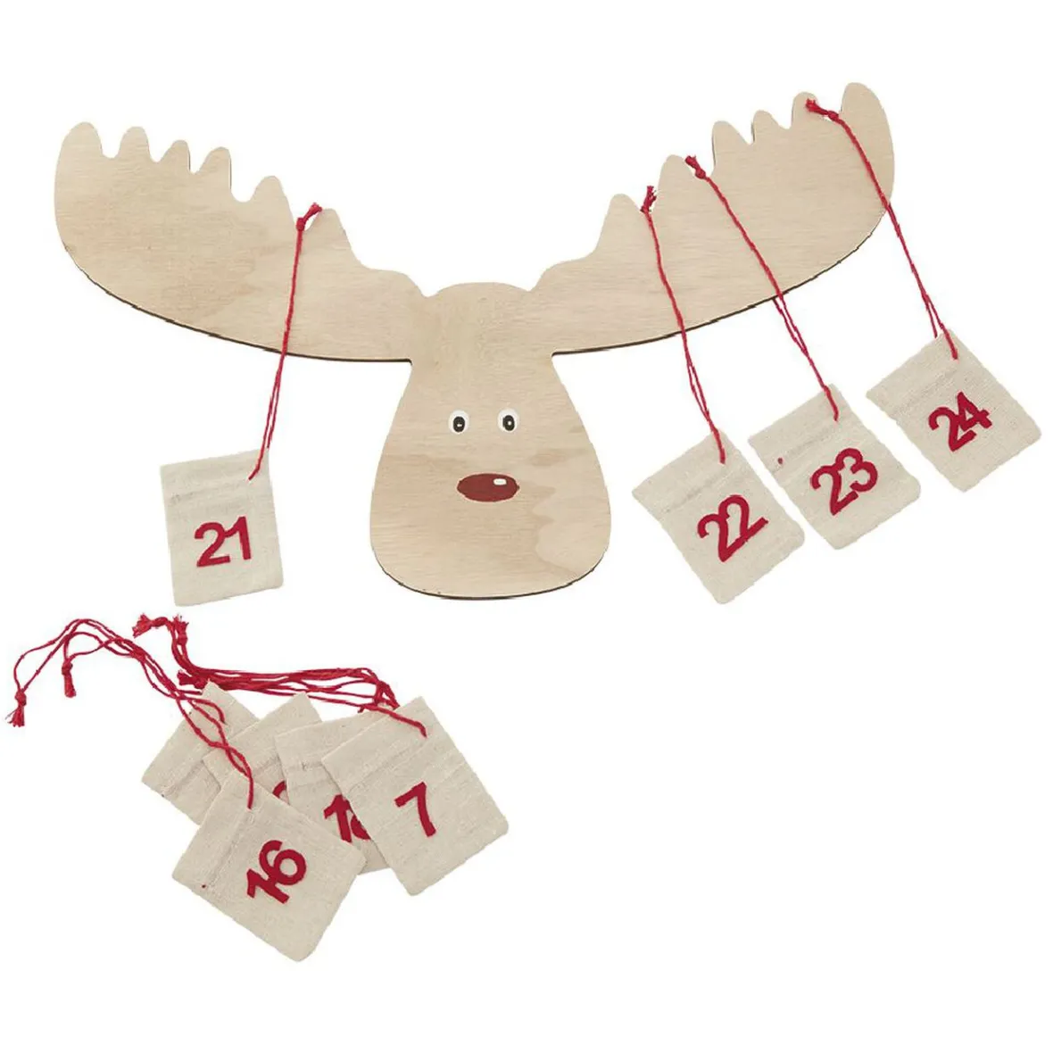 Calendrier de l'Avent Renne en bois 24 sacs à suspendre-Gifi Clearance