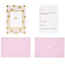 Carte d'invitation rose et doré à poids avec enveloppe x 8-Gifi Sale