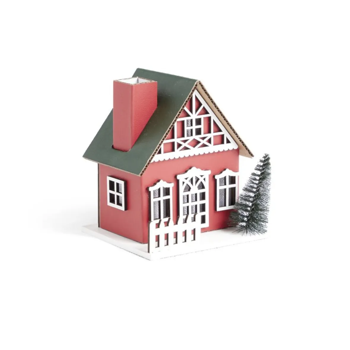 Chalet de Noël lumineux H11cm rouge ou blanc-Gifi Hot