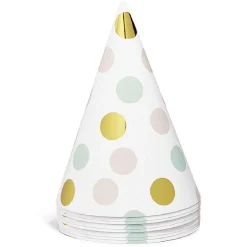 Chapeau de fête blanc à poids rose, vert et doré en carton x 8-Gifi Clearance