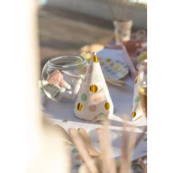 Chapeau de fête blanc à poids rose, vert et doré en carton x 8-Gifi Clearance