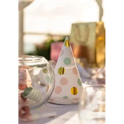 Chapeau de fête blanc à poids rose, vert et doré en carton x 8-Gifi Clearance