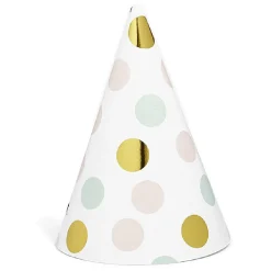 Chapeau de fête blanc à poids rose, vert et doré en carton x 8-Gifi Clearance