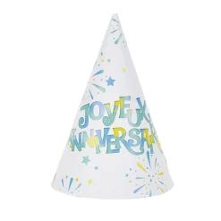 Chapeau de fête Joyeux anniversaire et feux d'artifice en carton x 8-Gifi Outlet