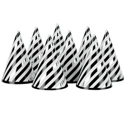 Chapeau de fête rayé noir et blanc en carton x 8-Gifi Clearance