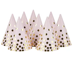 Chapeau de fête rose à poids doré en carton x 8-Gifi