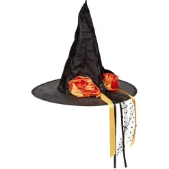 Chapeau de sorcière noeud fleur noir orange H41 cm-Gifi Outlet