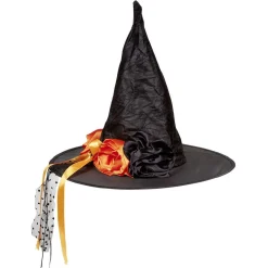 Chapeau de sorcière noeud fleur noir orange H41 cm-Gifi Outlet