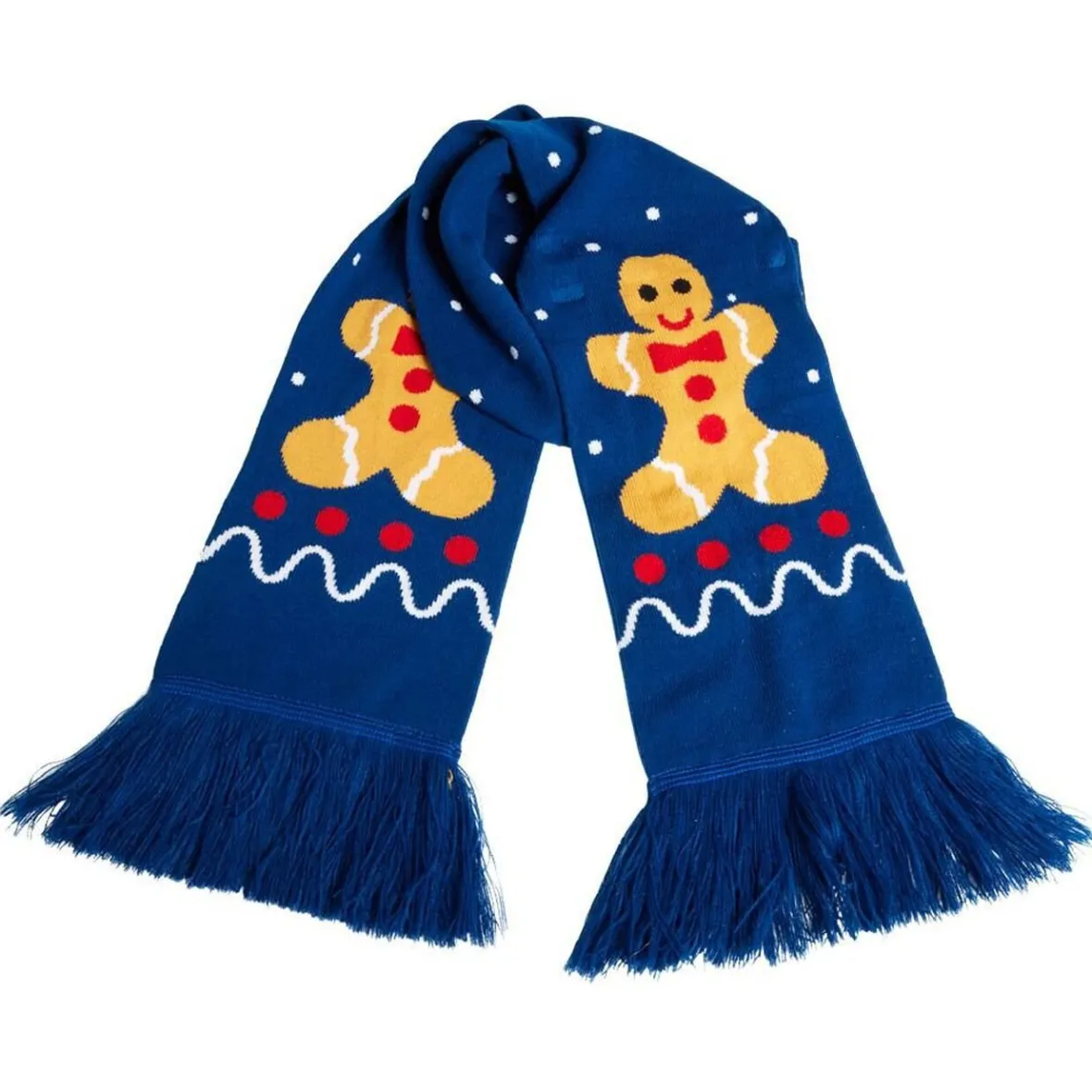 Écharpe Noël bonhomme pain d'épice marron et bleu-Gifi Discount