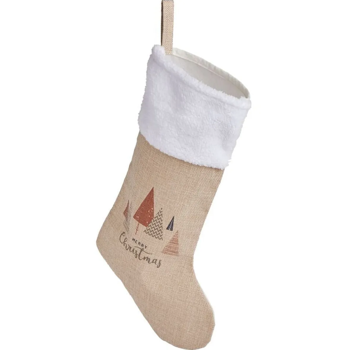 Chaussette de Noël marron et blanche H44cm-Gifi Discount