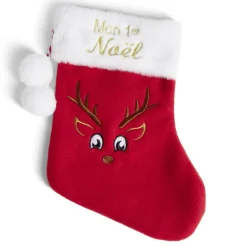 Chaussette de noël "Mon 1er Noël" rouge et blanche 19x25cm-Gifi Hot