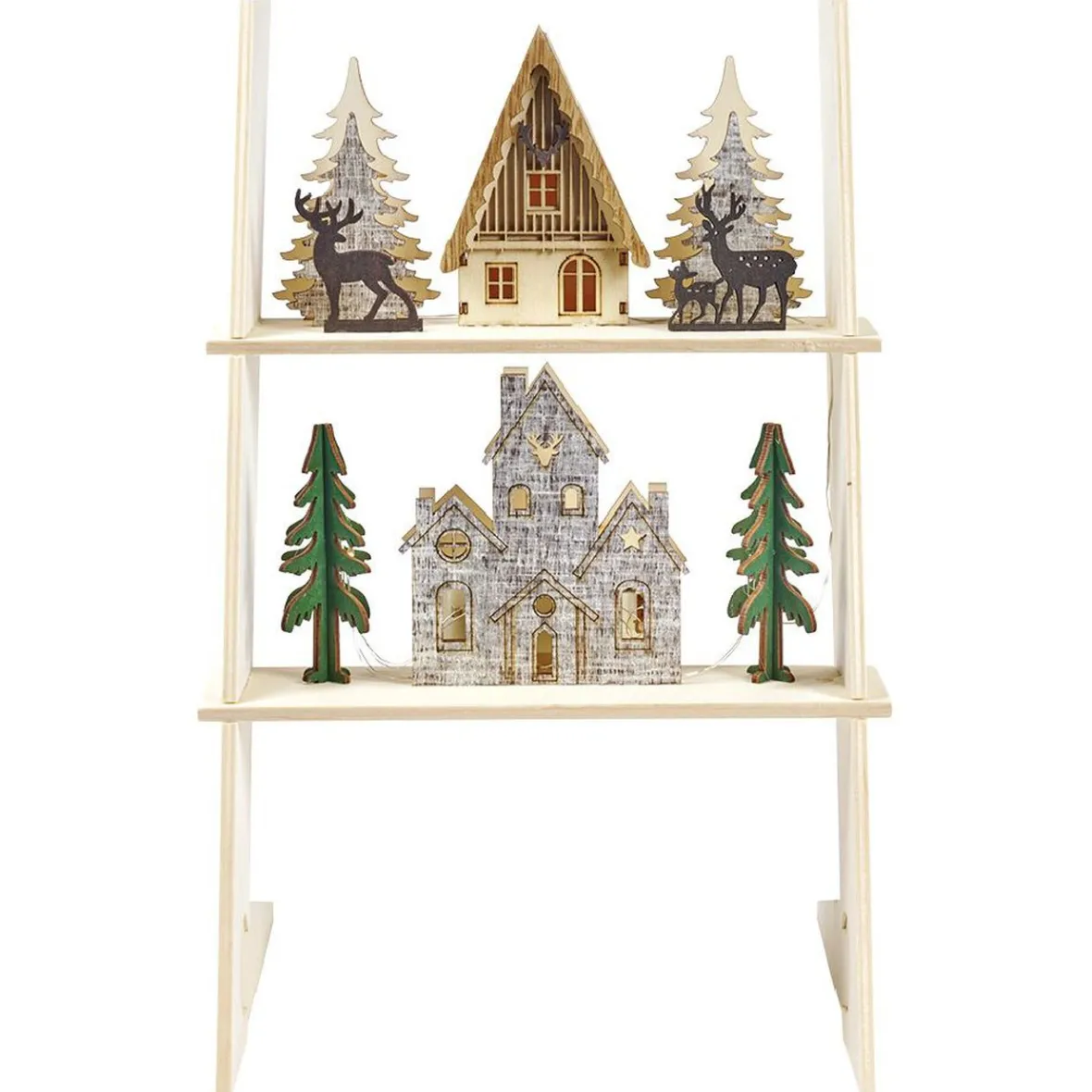 Échelle lumineuse décorative en bois avec village de Noël H31 cm-Gifi Online
