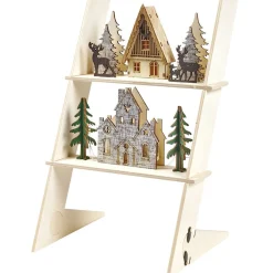 Échelle lumineuse décorative en bois avec village de Noël H31 cm-Gifi Online