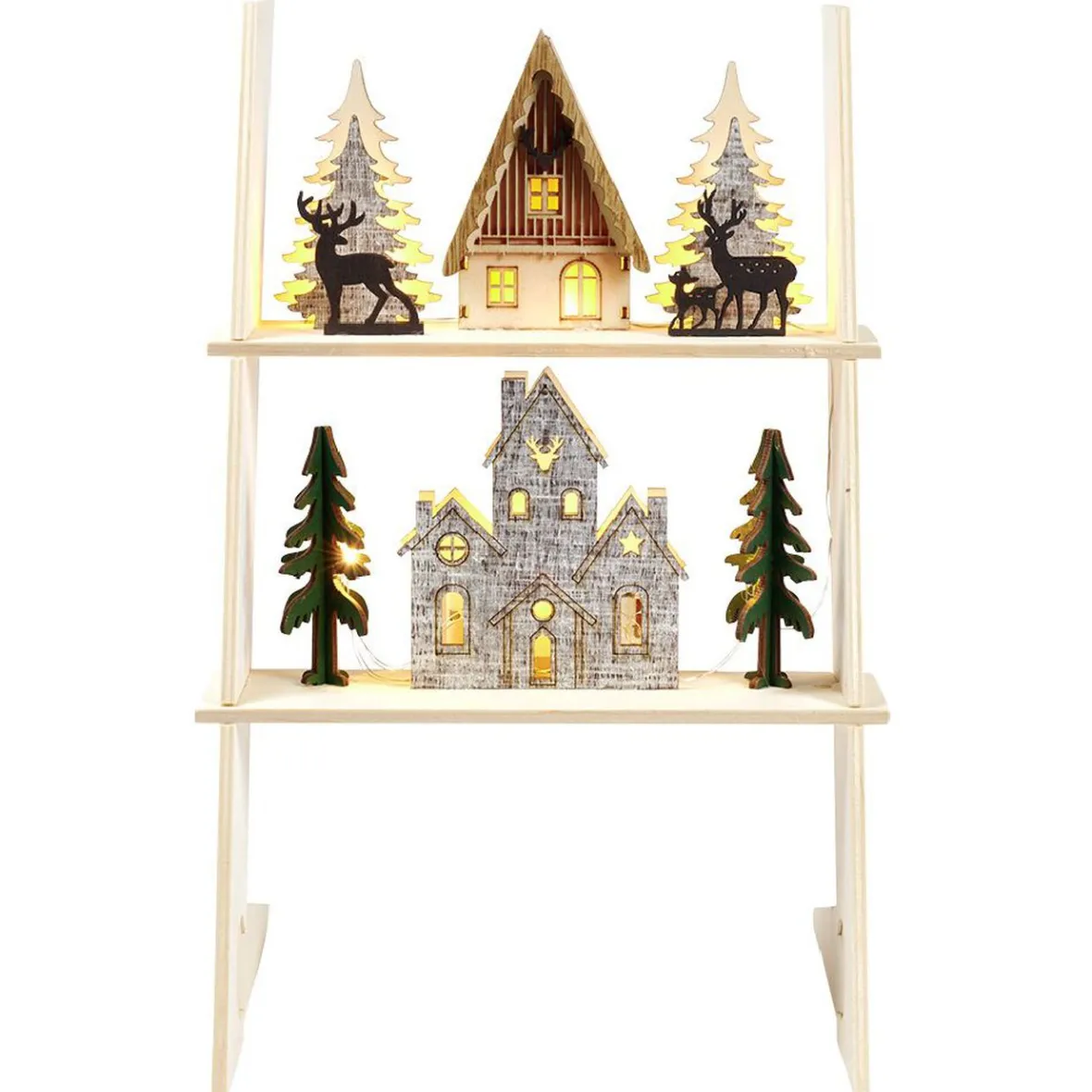 Échelle lumineuse décorative en bois avec village de Noël H31 cm-Gifi Online