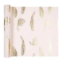 Chemin de table intissé rose plumes doré-Gifi Outlet