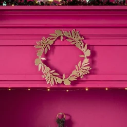 Couronne à suspendre feuillage doré en métal Ø30cm-Gifi Discount