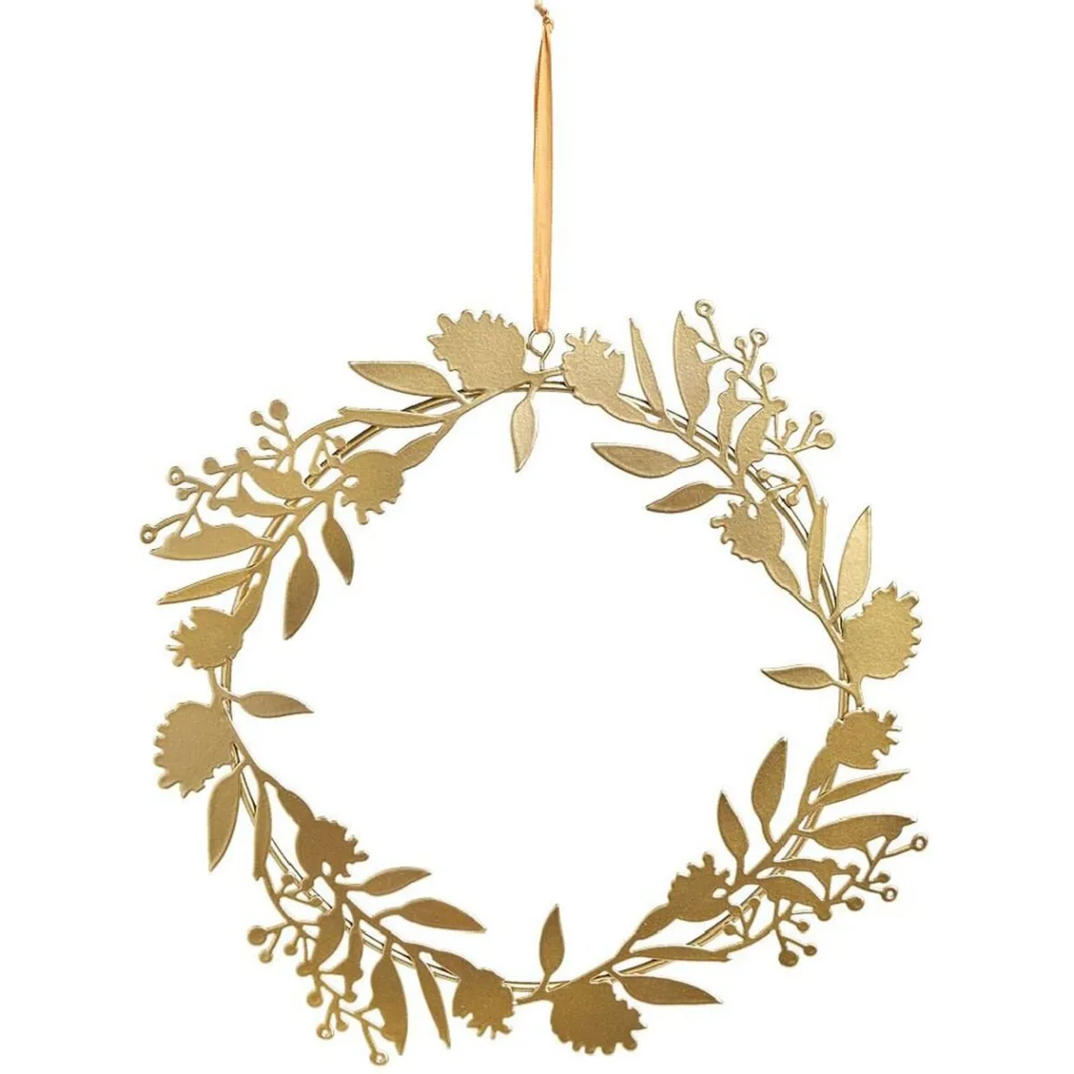 Couronne à suspendre feuillage doré en métal Ø30cm-Gifi Discount