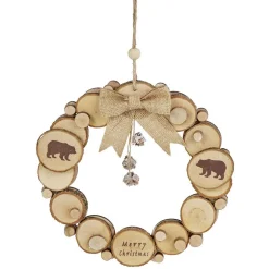 Couronne à suspendre Merry Christmas rondin de bois-Gifi Online