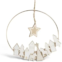 Couronne à suspendre village de Noël doré-Gifi Sale
