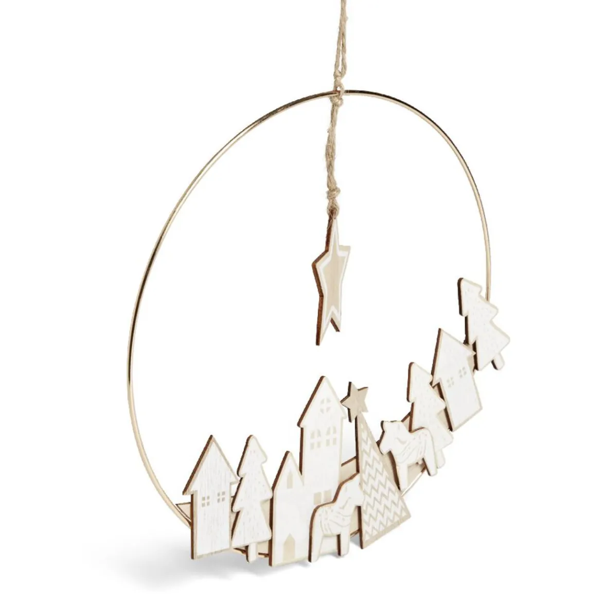 Couronne à suspendre village de Noël doré-Gifi Sale