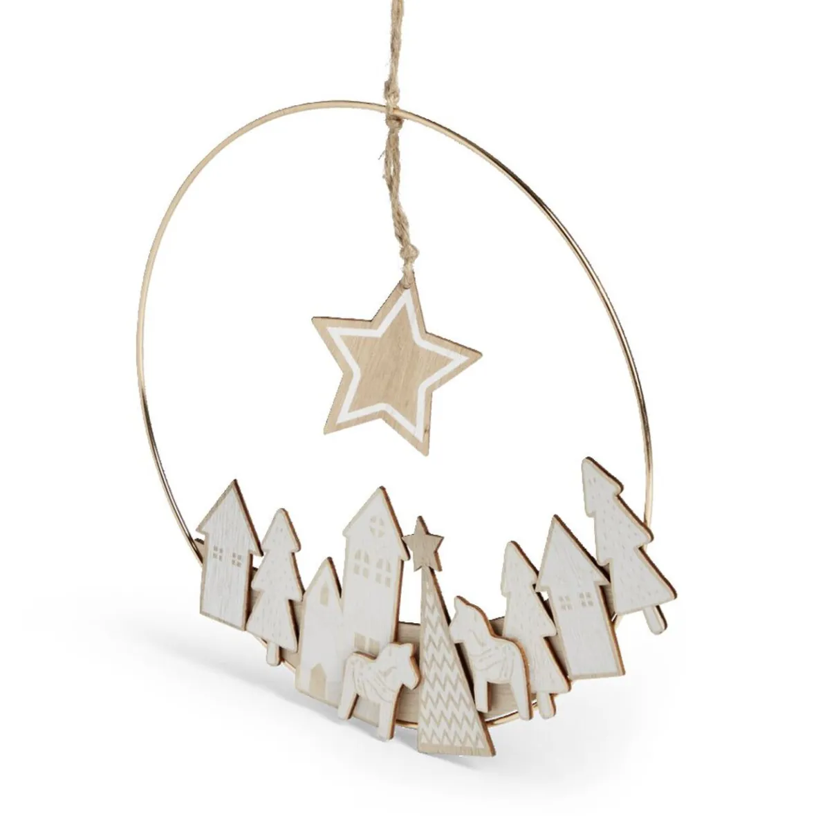Couronne à suspendre village de Noël doré-Gifi Sale