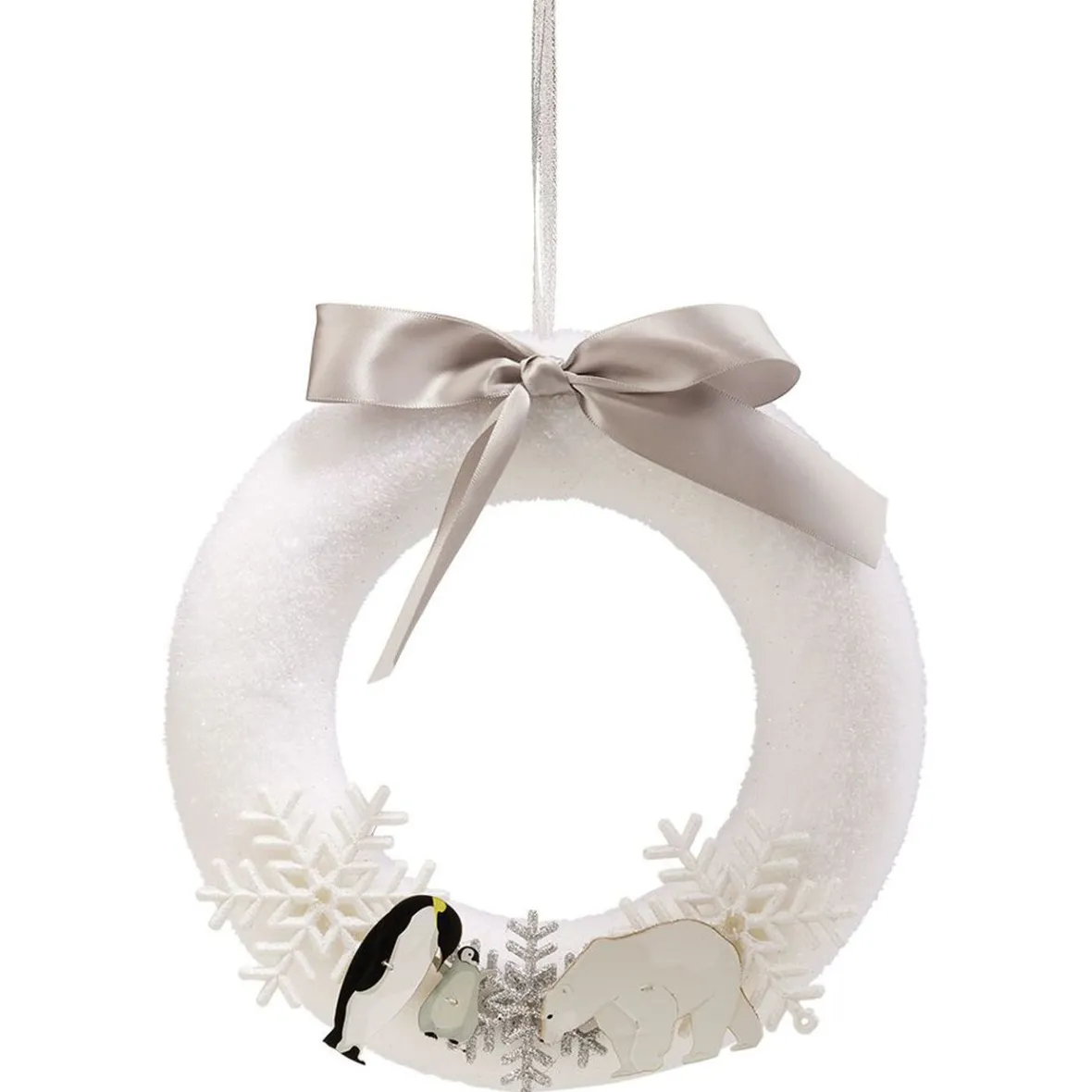 Couronne de Noël boréal à suspendre pingouin ours flocon Ø25cm-Gifi Discount