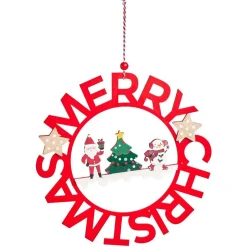 Couronne de Noël Merry Christmas en bois Ø25cm-Gifi Outlet