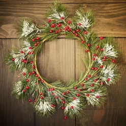 Couronne de Noël ronde branche sapin vert et baies rouges-Gifi Best