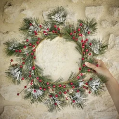 Couronne de Noël ronde branche sapin vert et baies rouges-Gifi Best