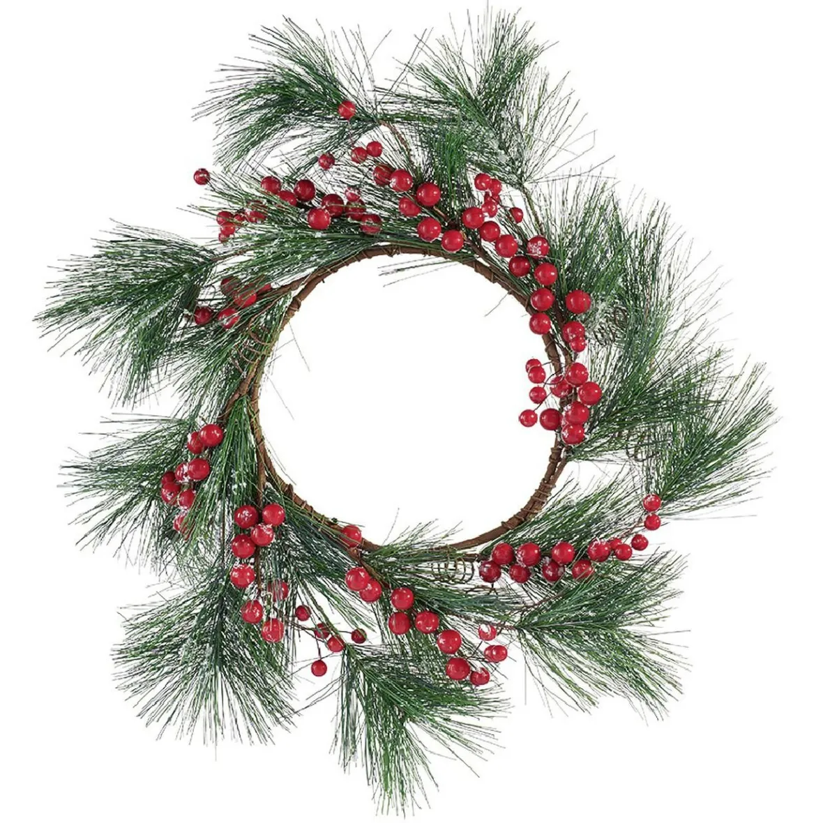 Couronne de Noël ronde branche sapin vert et baies rouges-Gifi Best