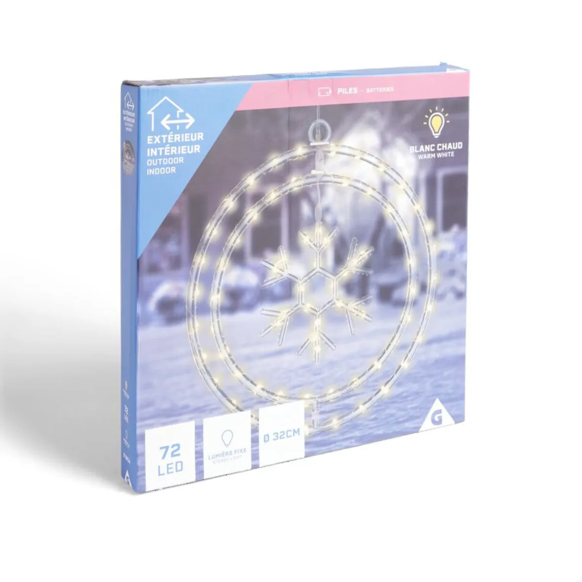 Couronne lumineuse flocon de neige 72LED blanc chaud Ø32cm-Gifi Outlet