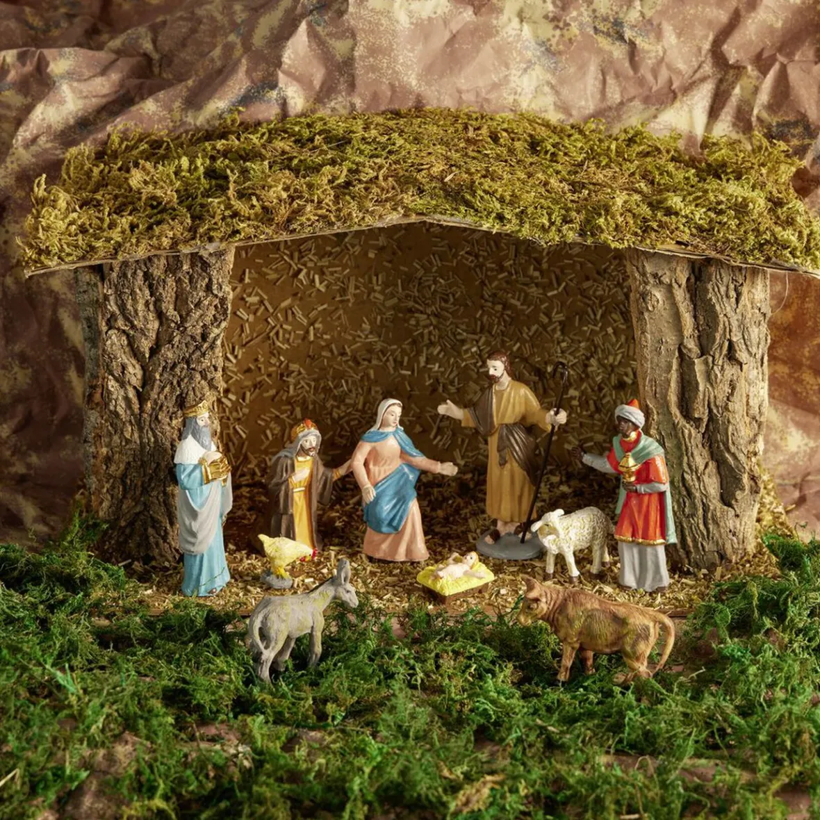 Crèche de Noël en bois et mousse 37x18xH22cm-Gifi Best
