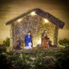Crèche de Noël en bois et mousse avec personnages et lumière H13cm-Gifi Clearance