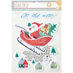Déco fenêtre feutre adhésif On the Way traîneau et Père Noël L19xH25cm-Gifi Outlet