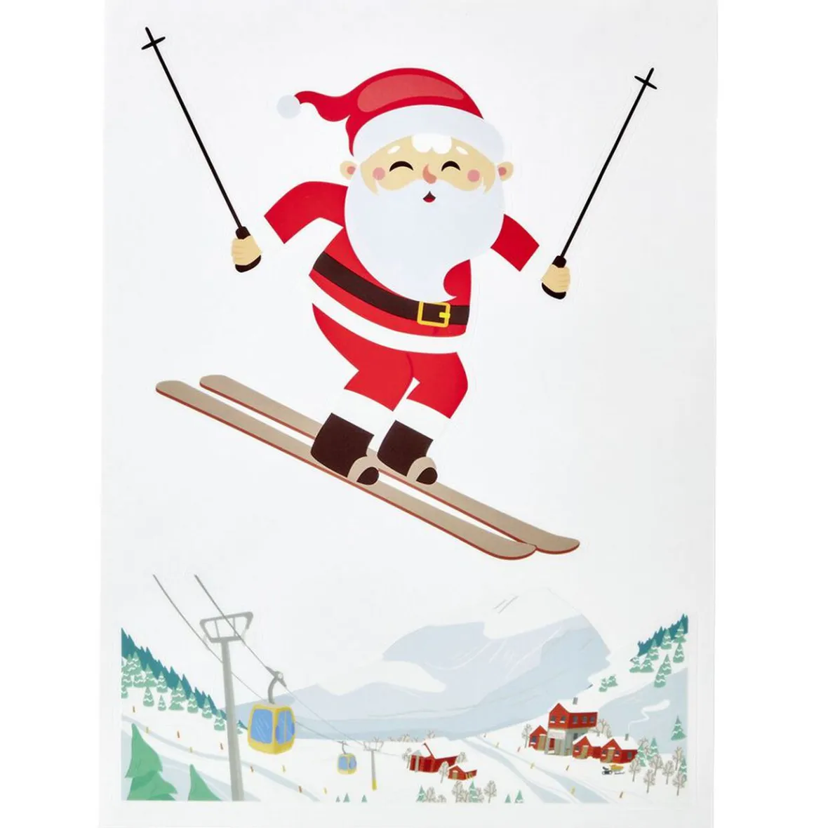 Déco fenêtre sticker électrostatique Père Noël en ski L27 x l20 cm-Gifi Best