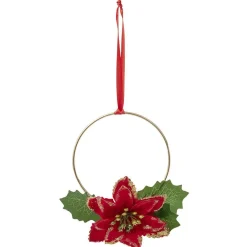 Déco fleur poinsettia à suspendre rouge et doré 13x13cm-Gifi Online