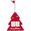 Déco étoile ou sapin rouge en bois à suspendre avec nombre 24 - 11x11cm-Gifi New