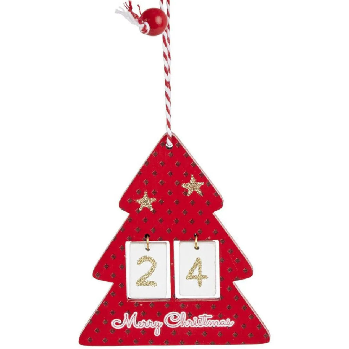 Déco étoile ou sapin rouge en bois à suspendre avec nombre 24 - 11x11cm-Gifi New