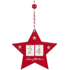 Déco étoile ou sapin rouge en bois à suspendre avec nombre 24 - 11x11cm-Gifi New