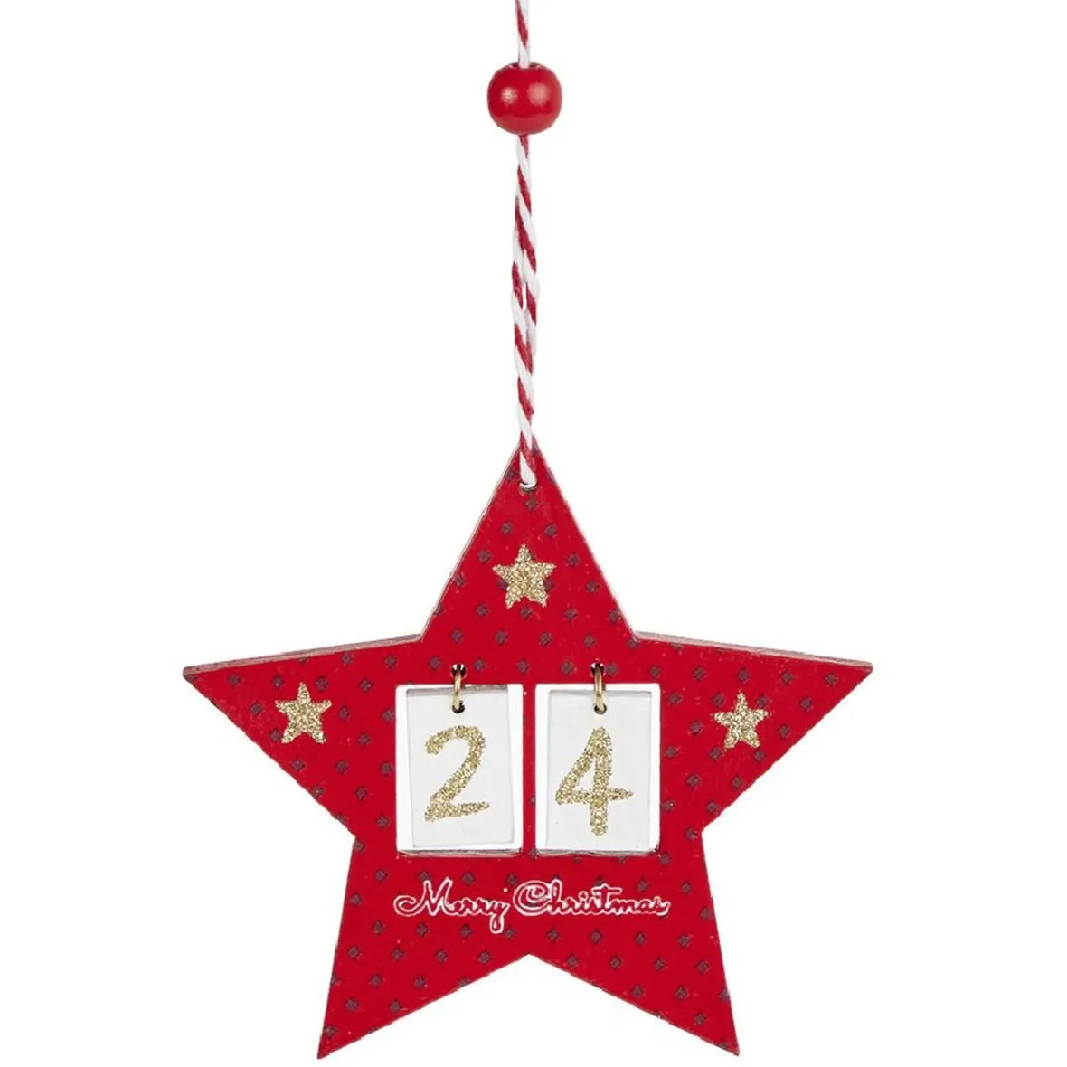 Déco étoile ou sapin rouge en bois à suspendre avec nombre 24 - 11x11cm-Gifi New