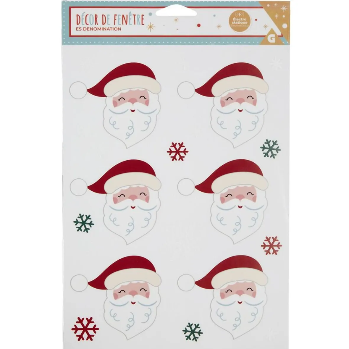 Décor fenêtre électrostatique tête de Père-Noël rouge et blanc-Gifi Hot