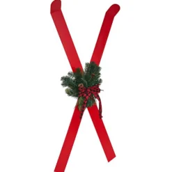 Décoration à poser ski bois rouge x2-Gifi Sale