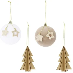 Décoration à suspendre boule et sapin en bois x4-Gifi Sale