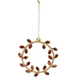 Décoration à suspendre couronne dorée avec ornement rouge ou bleu Ø8,5cm-Gifi Online