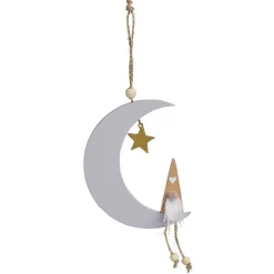 Décoration à suspendre Noël en bois lune et gnome H25cm-Gifi Outlet