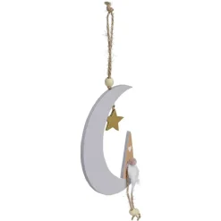 Décoration à suspendre Noël en bois lune et gnome H25cm-Gifi Outlet